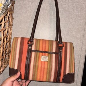 Liz Claiborne Orange and Green Striped Shoulder Bag